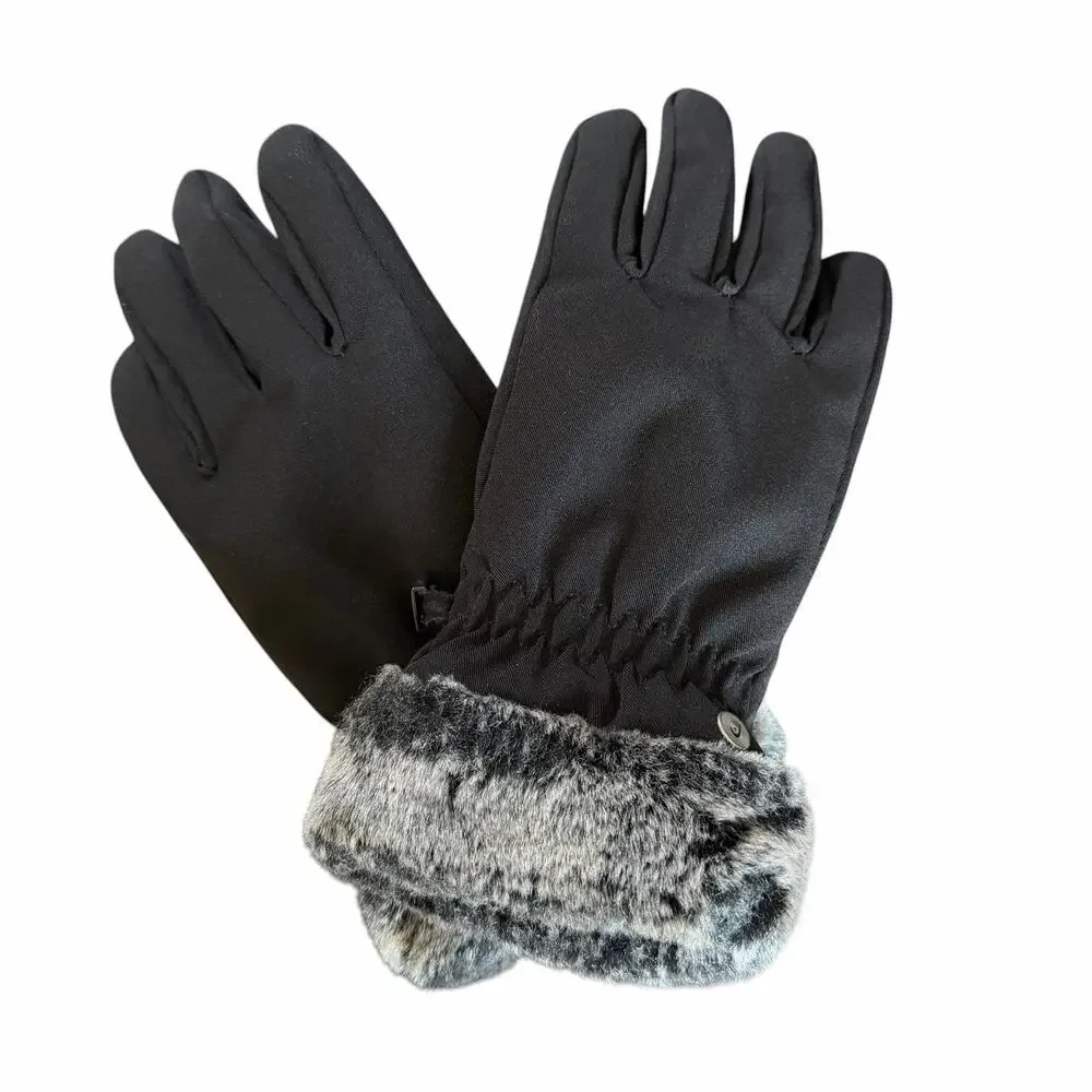 HEAD Gloves Womens Small Black Softshell Faux Fur Cuff Touchscreen Winter Ski